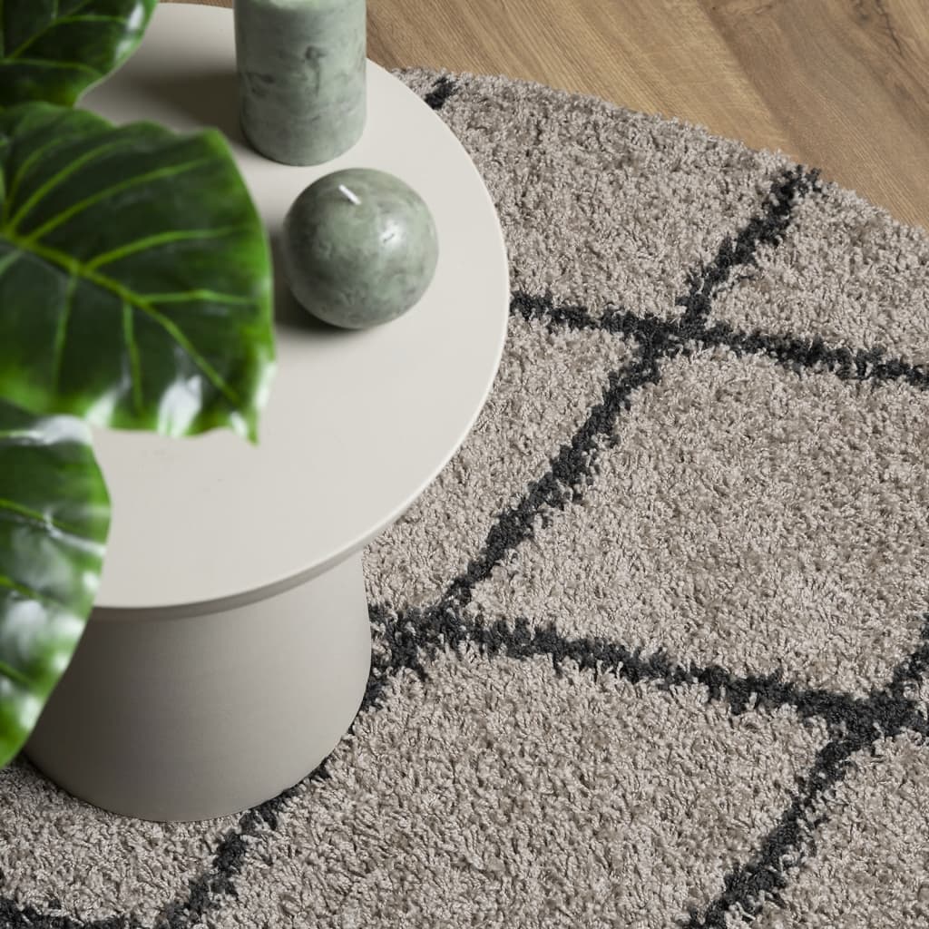 Tæppe Shaggy Deep Pile Modern Beige og Antracit Ø 280 cm