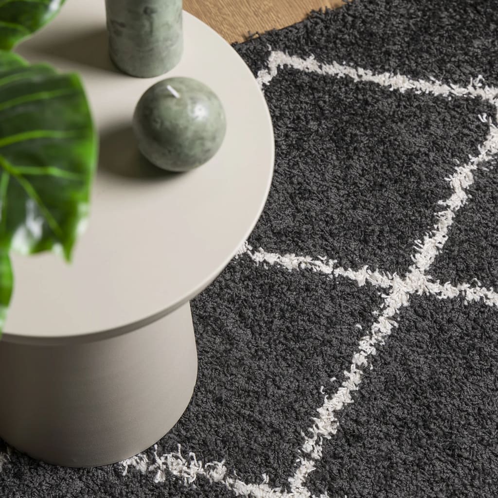 Tæppe Shaggy Deep Pile Modern Sort og Creme 120x120 cm