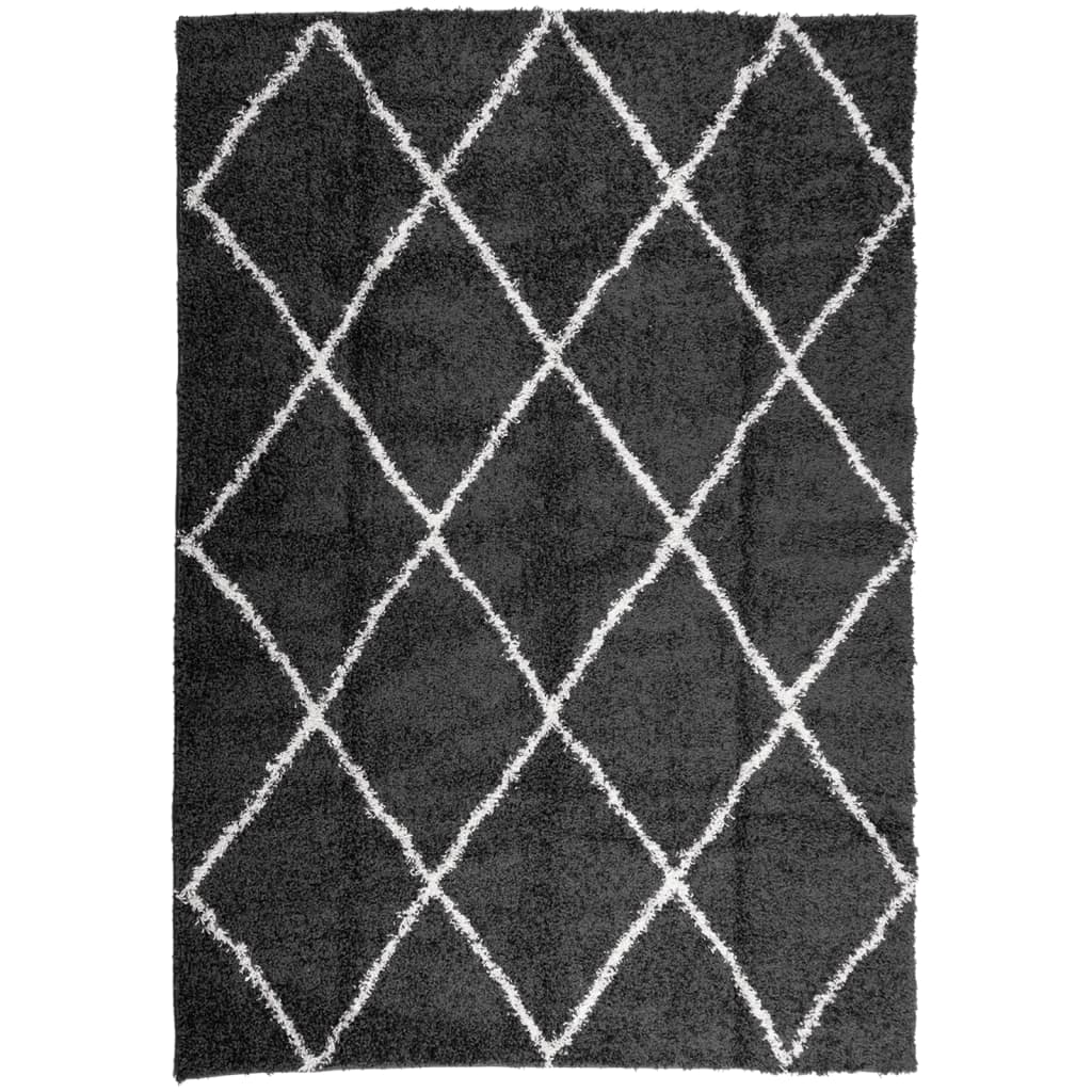 Tæppe Shaggy Deep Pile Modern Sort og Creme 120x170 cm