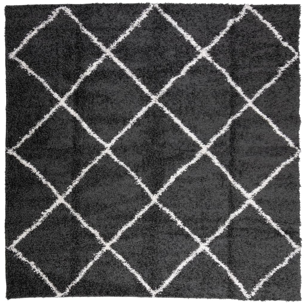 Tæppe Shaggy Deep Pile Modern Sort og Creme 160x160 cm