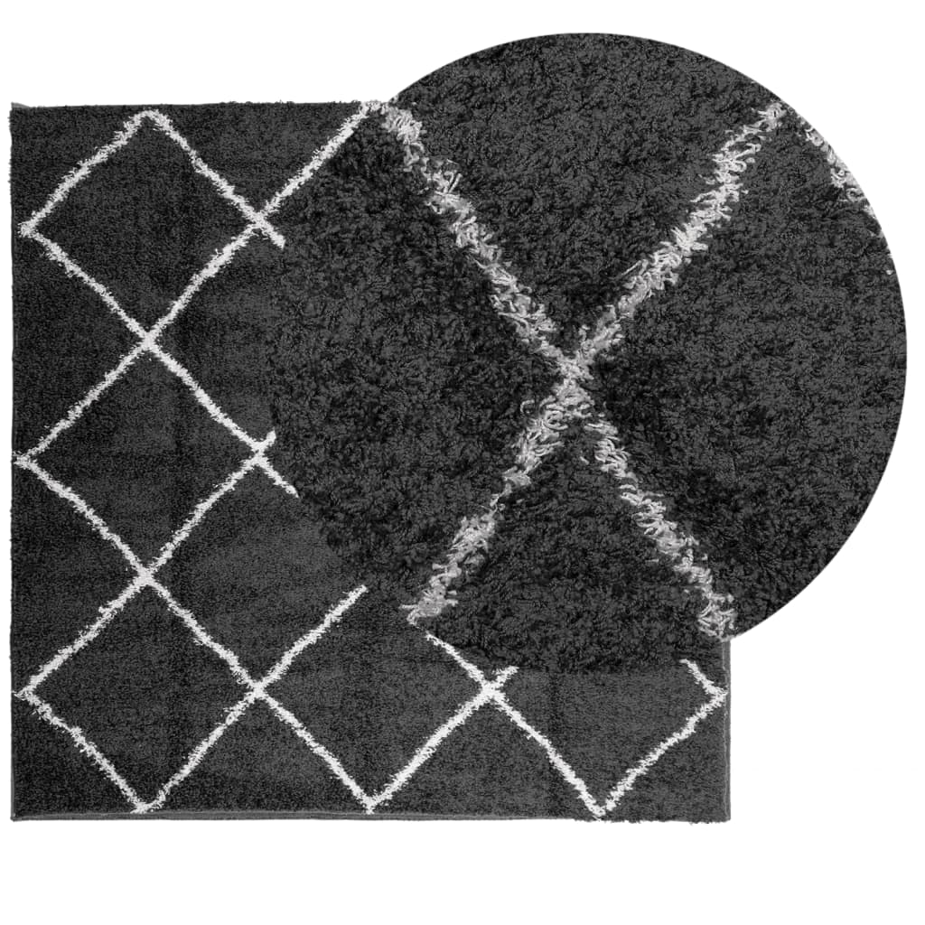 Tæppe Shaggy Deep Pile Modern Sort og Creme 160x160 cm