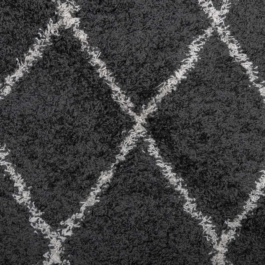Tæppe Shaggy Deep Pile Modern Sort og Creme 200x280 cm
