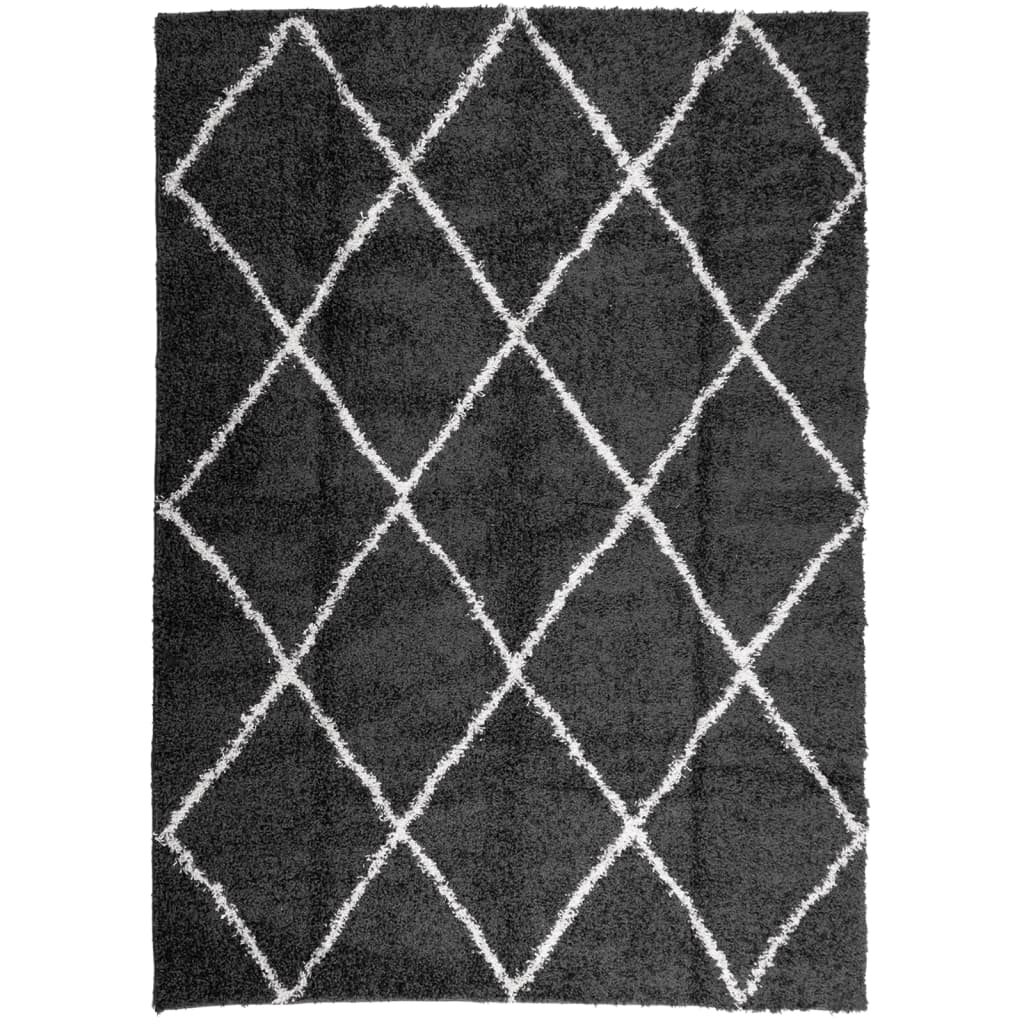 Tæppe Shaggy Deep Pile Modern Black and Cream 240x340 cm