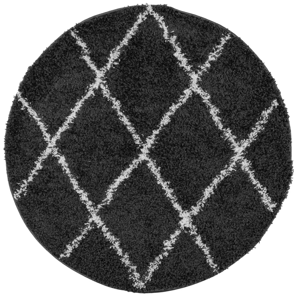 Gulvtæppe Shaggy Deep Pile Modern Sort og Creme Ø 240 cm