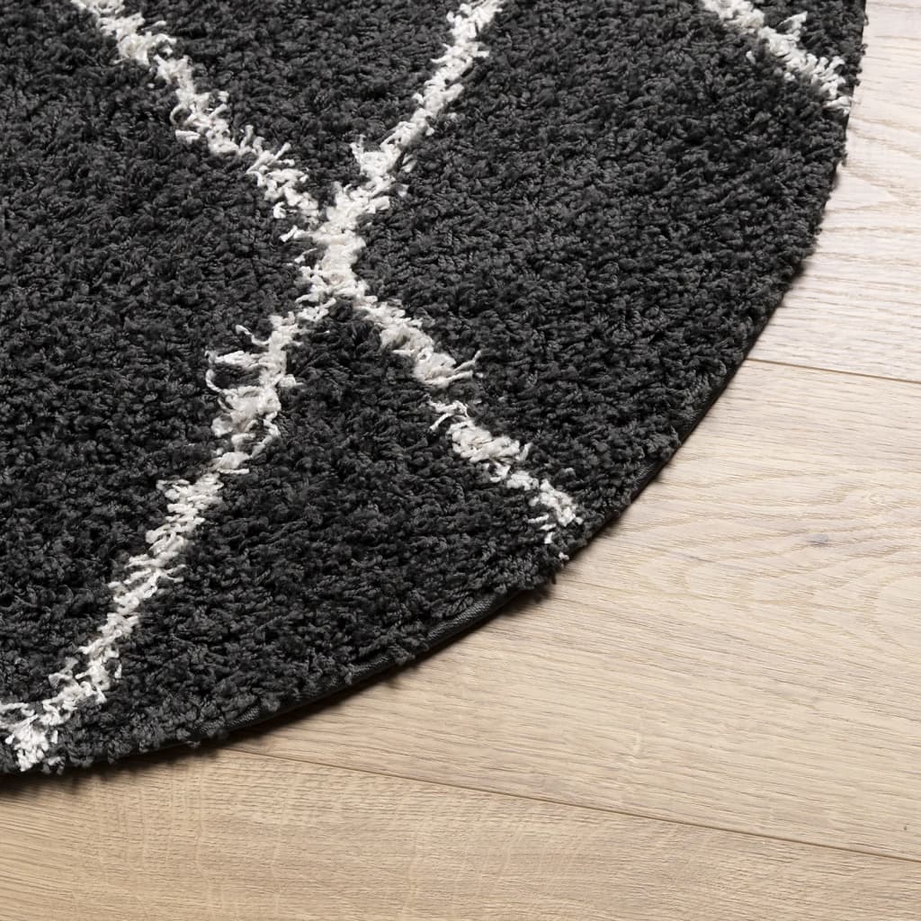 Gulvtæppe Shaggy Deep Pile Modern Sort og Creme Ø 240 cm