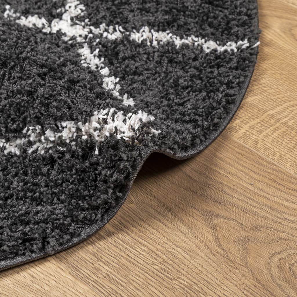 Gulvtæppe Shaggy Deep Pile Modern Sort og Creme Ø 240 cm