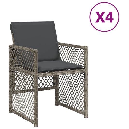 Gartenstühle mit Kissen 4 Stk. Grau Poly Rattan