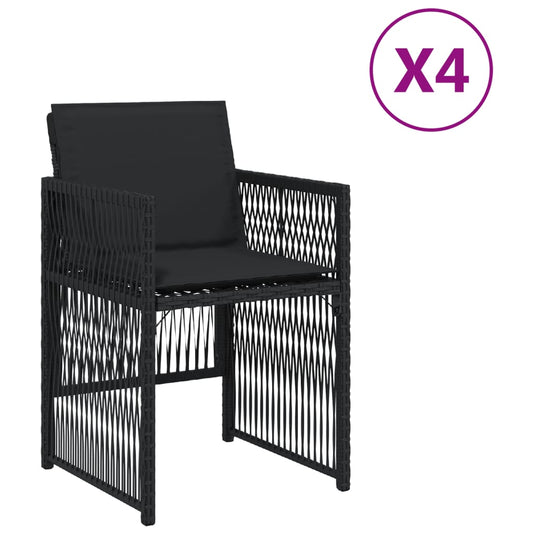 Gartenstühle mit Kissen 4 Stk. Schwarz Poly Rattan