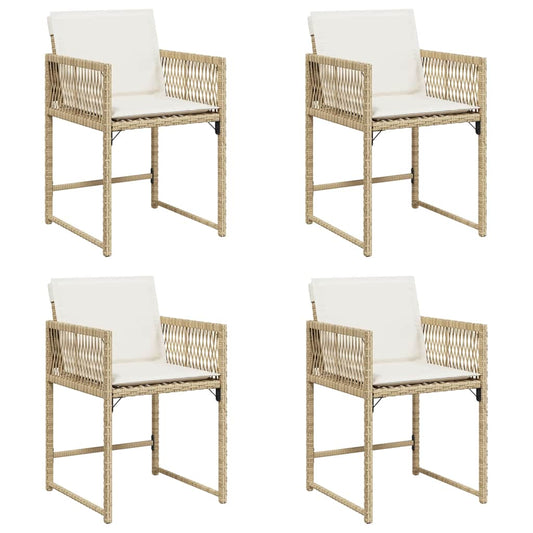 Gartenstühle mit Kissen 4 Stk. Beige Poly Rattan