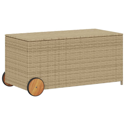 Gartentruhe mit Rollen Beige 190L Poly Rattan