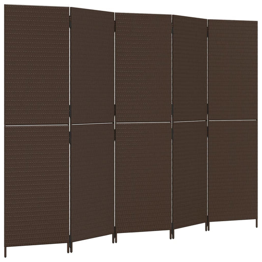 Paravent 5-tlg. Braun Poly Rattan