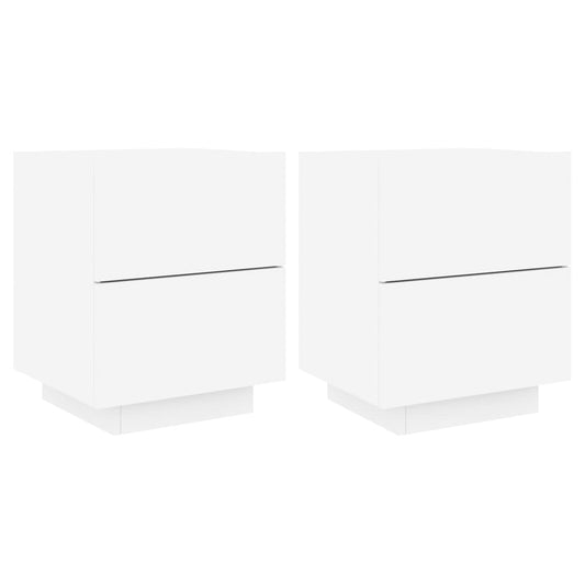 Nachttische mit LED-Leuchten 2 Stk. Weiß Holzwerkstoff