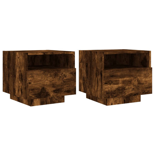 Nachttische mit LED-Leuchten 2 Stk. Räuchereiche 40x39x37 cm