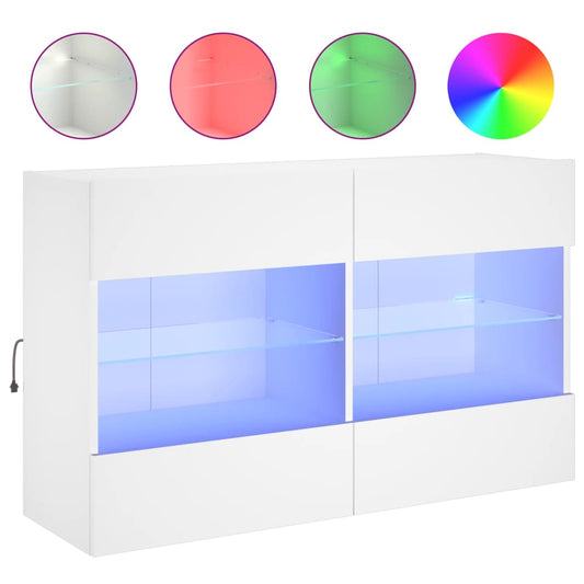 TV-Wandschrank mit LED-Leuchten Weiß 98,5x30x60,5 cm