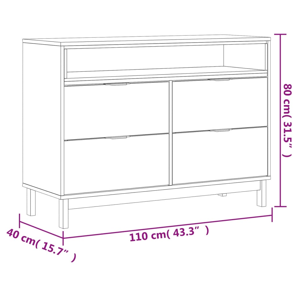 Skuffeskab FLAM 110x40x80 cm massiv fyrretræ