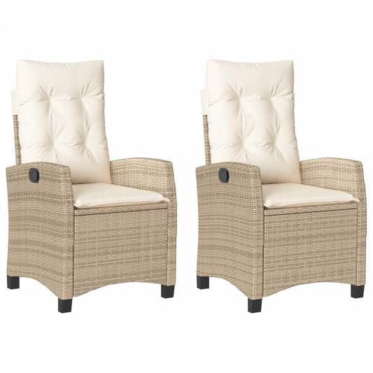 Gartensessel mit Kissen 2 Stk. Verstellbar Beige Poly Rattan