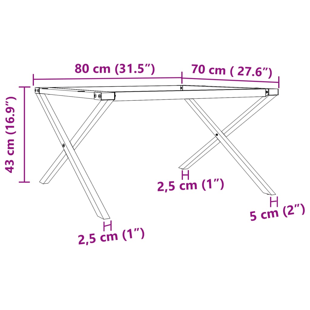 Couchtisch-Gestell in X-Form 80x70x43 cm Stahl
