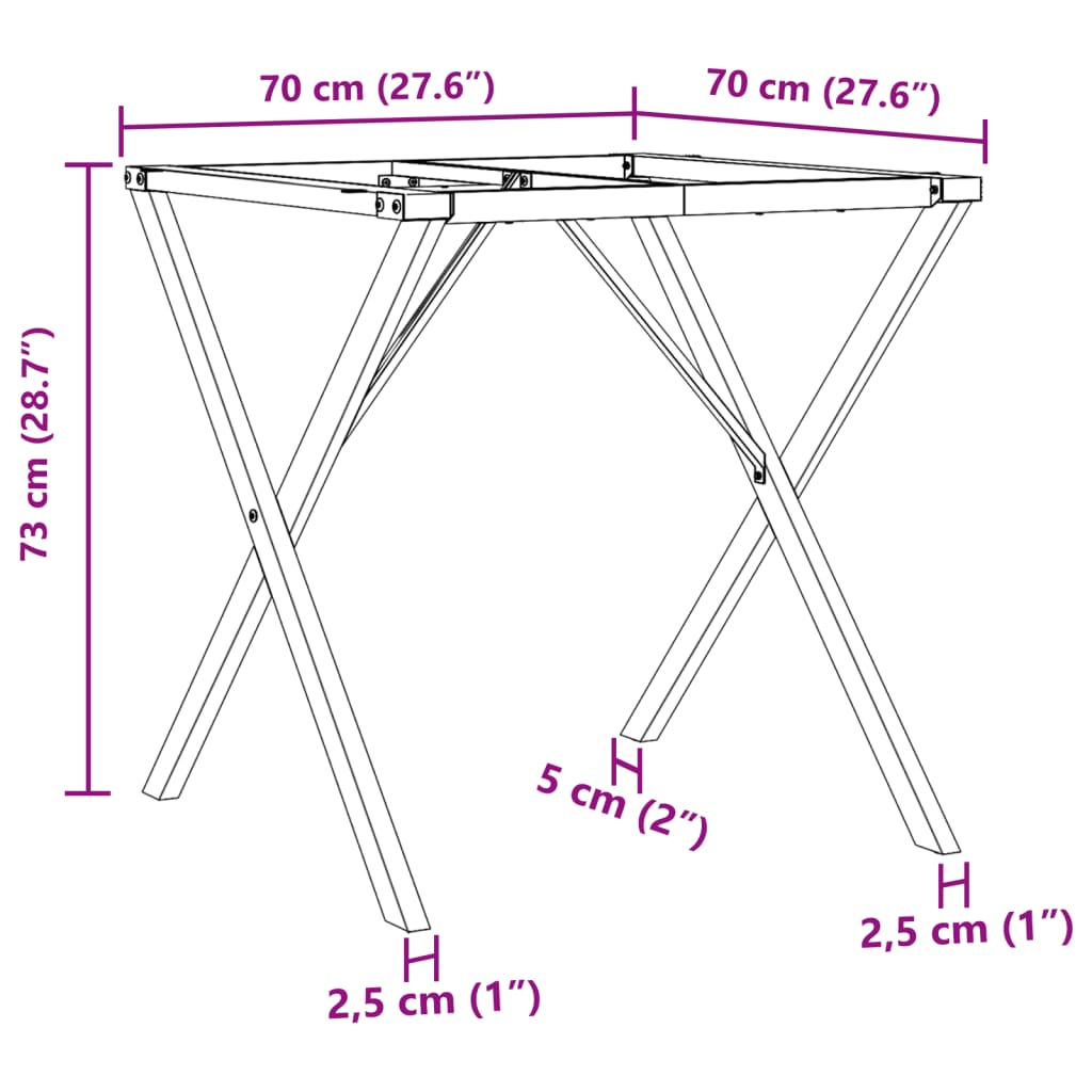 Esstisch-Gestell in X-Form 70x70x73 cm Stahl