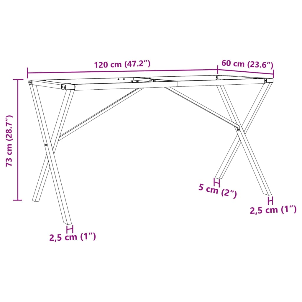 Spisebordsstel i X-form 120x60x73 cm støbejern