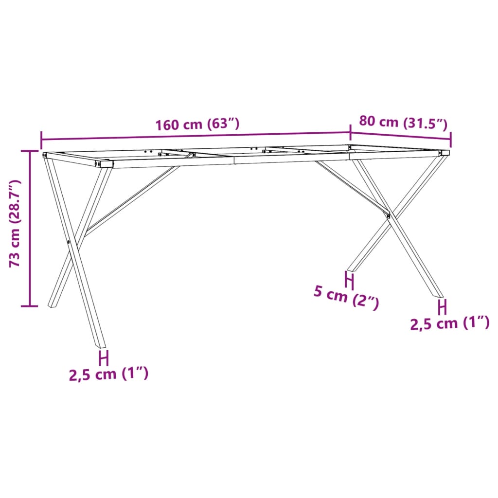 Spisebordsstel i X-form 160x80x73 cm støbejern