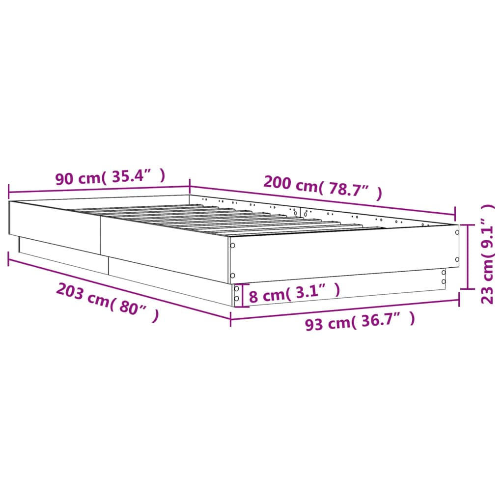 Sengeramme betongrå 90x200 cm træmateriale