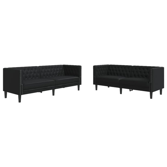 2-tlg. Chesterfield-Sofa-Set Schwarz Kunstleder