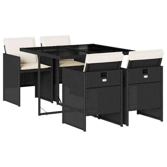5-tlg. Garten-Essgruppe mit Kissen Schwarz Poly Rattan
