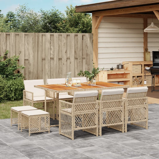 11-tlg. Garten-Essgruppe mit Kissen Beige Poly Rattan