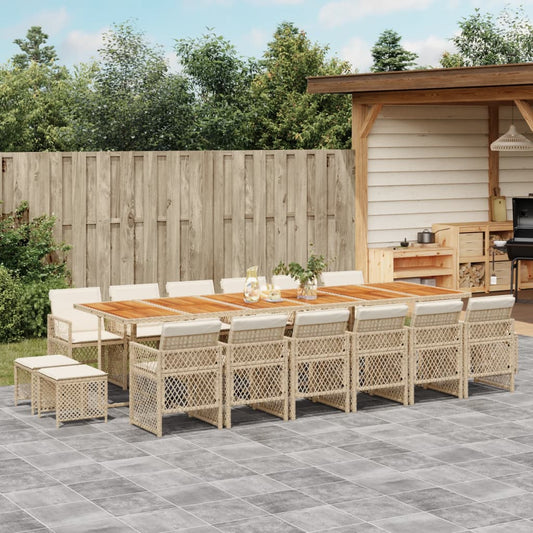 17-tlg. Garten-Essgruppe mit Kissen Beige Poly Rattan