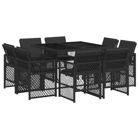 9-tlg. Garten-Essgruppe mit Kissen Schwarz Poly Rattan