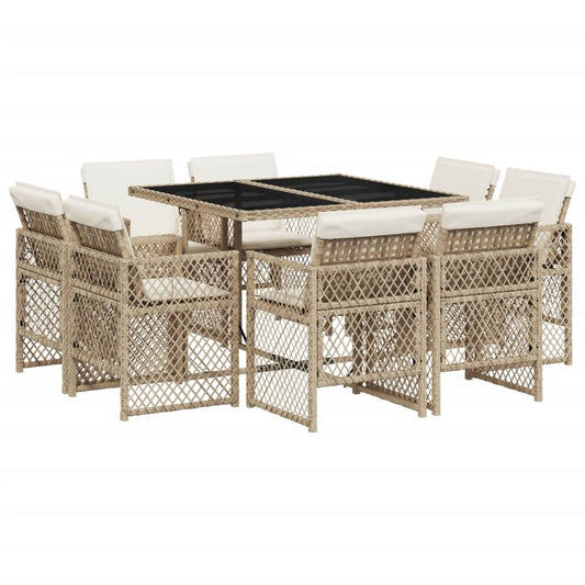 9-tlg. Garten-Essgruppe mit Kissen Beige Poly Rattan