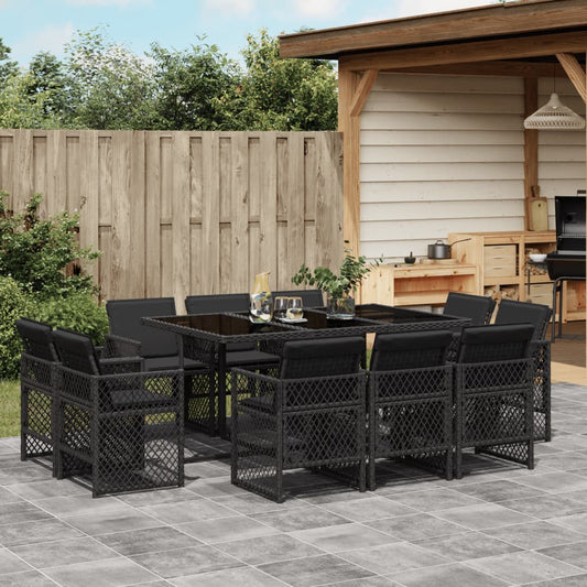 11-tlg. Garten-Essgruppe mit Kissen Schwarz Poly Rattan