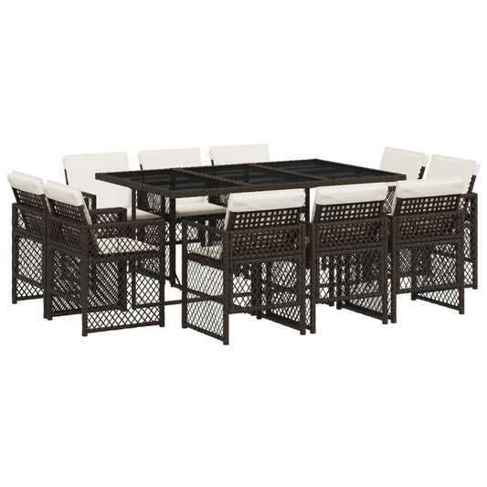 11-tlg. Garten-Essgruppe mit Kissen Braun Poly Rattan