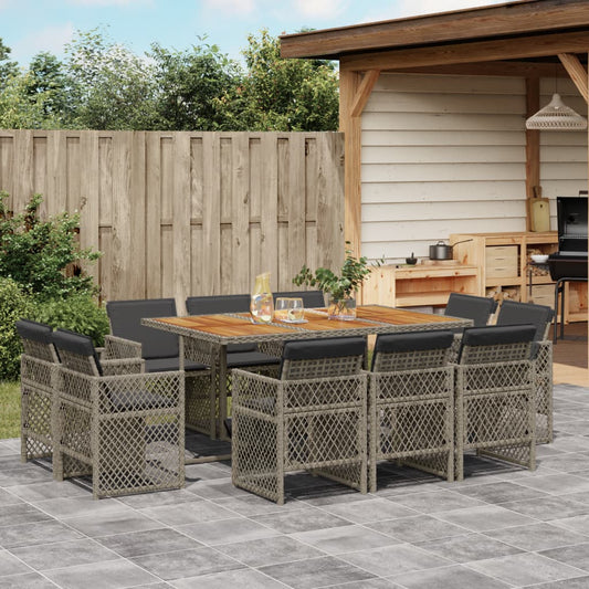 11-tlg. Garten-Essgruppe mit Kissen Grau Poly Rattan