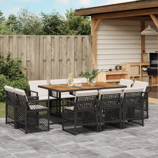 11-tlg. Garten-Essgruppe mit Kissen Schwarz Poly Rattan