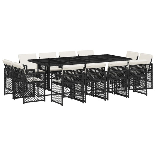 13-tlg. Garten-Essgruppe mit Kissen Schwarz Poly Rattan