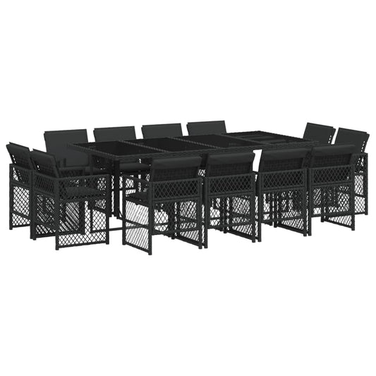 13-tlg. Garten-Essgruppe mit Kissen Schwarz Poly Rattan