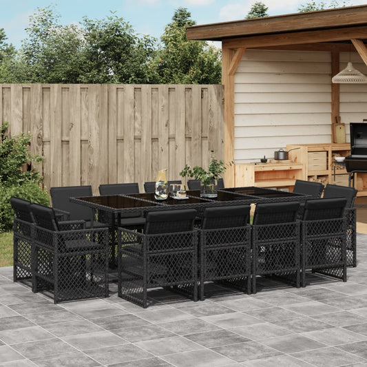 13-tlg. Garten-Essgruppe mit Kissen Schwarz Poly Rattan
