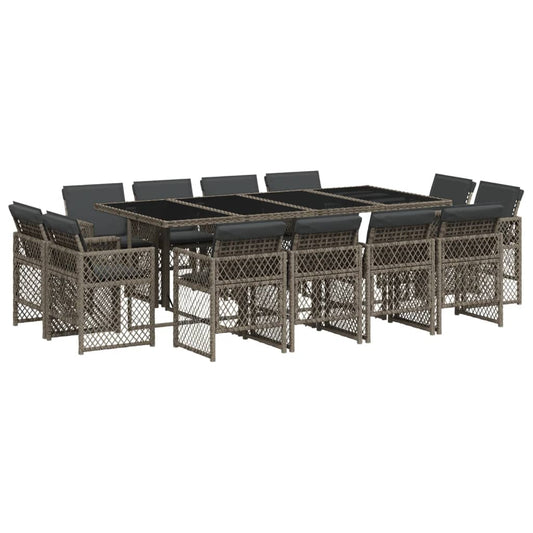 13-tlg. Garten-Essgruppe mit Kissen Grau Poly Rattan