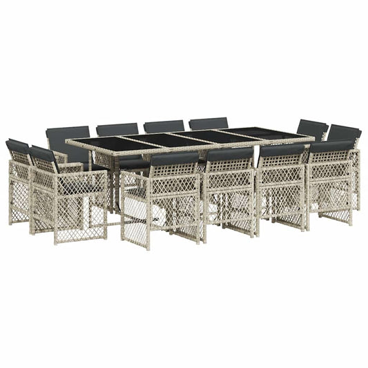 13-tlg. Garten-Essgruppe mit Kissen Hellgrau Poly Rattan