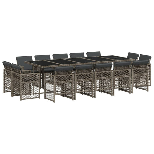 15-tlg. Garten-Essgruppe mit Kissen Grau Poly Rattan