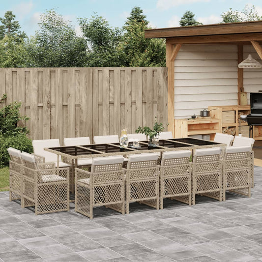 15-tlg. Garten-Essgruppe mit Kissen Beige Poly Rattan