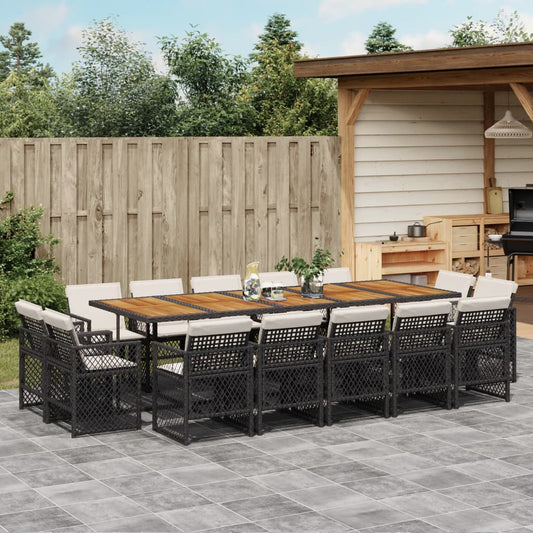15-tlg. Garten-Essgruppe mit Kissen Schwarz Poly Rattan
