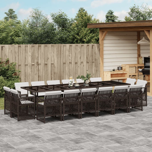 17-tlg. Garten-Essgruppe mit Kissen Braun Poly Rattan