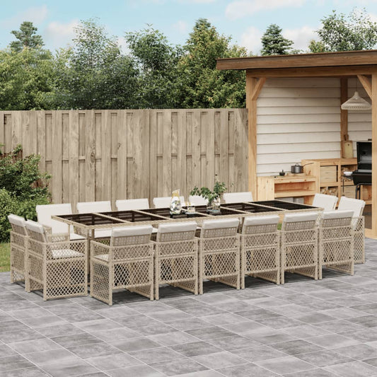 17-tlg. Garten-Essgruppe mit Kissen Beige Poly Rattan