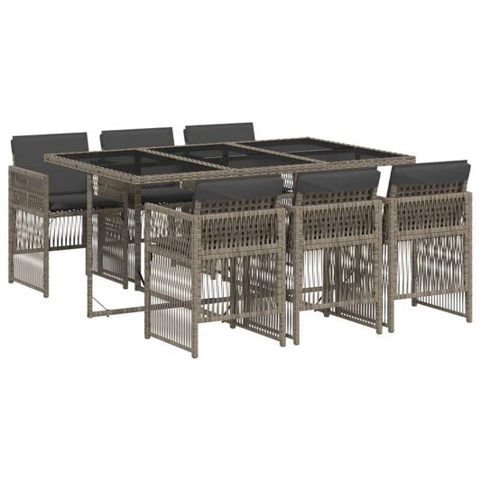 7-tlg. Garten-Essgruppe mit Kissen Grau Poly Rattan