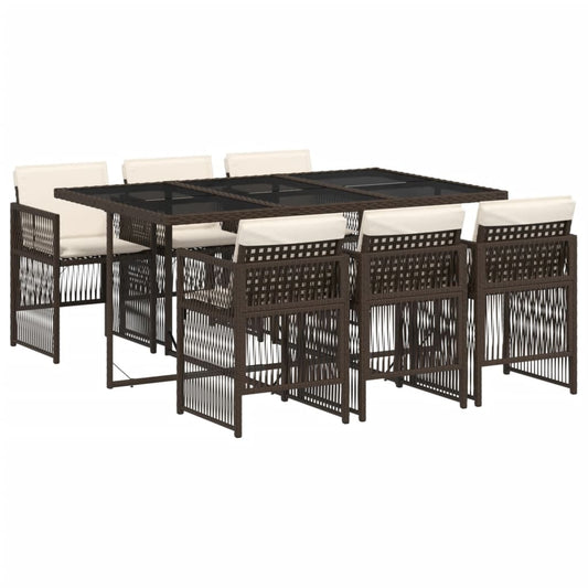 7-tlg. Garten-Essgruppe mit Kissen Braun Poly Rattan