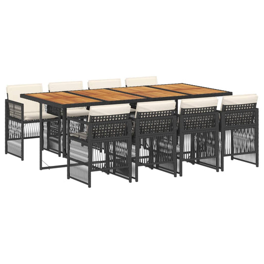 9-tlg. Garten-Essgruppe mit Kissen Schwarz Poly Rattan