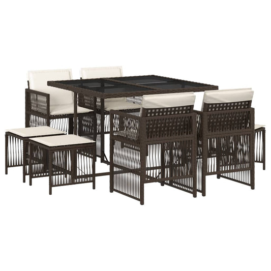 9-tlg. Garten-Essgruppe mit Kissen Braun Poly Rattan