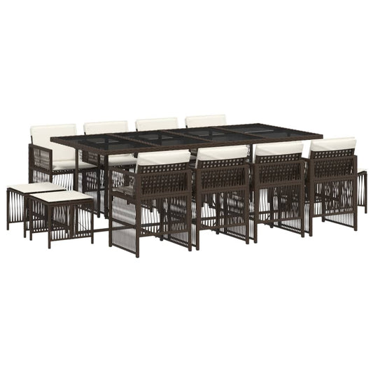 13-tlg. Garten-Essgruppe mit Kissen Braun Poly Rattan